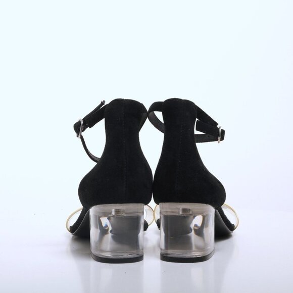 Steve Madden Inspired Leather Ankle Strap Clear Heel Sandal Black Women Size 8.5 - Picture 7 of 12